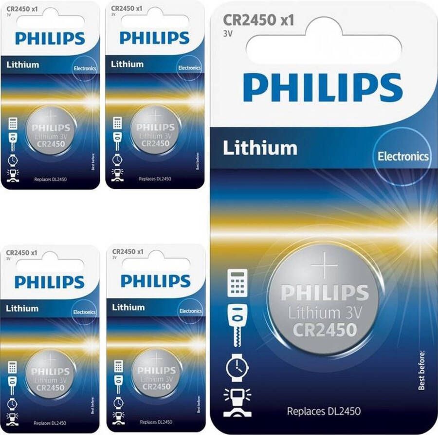 Philips 5 Stuks CR2450 3v lithium knoopcelbatterij