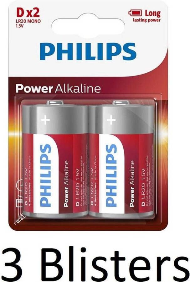 Philips 6 Stuks (3 Blisters a 2 st) Power Alkaline D Batterijen