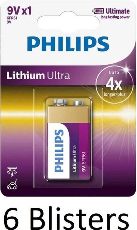 Philips 6 Stuks (6 Blisters a 1 st) 9V Lithium Ultra Batterij