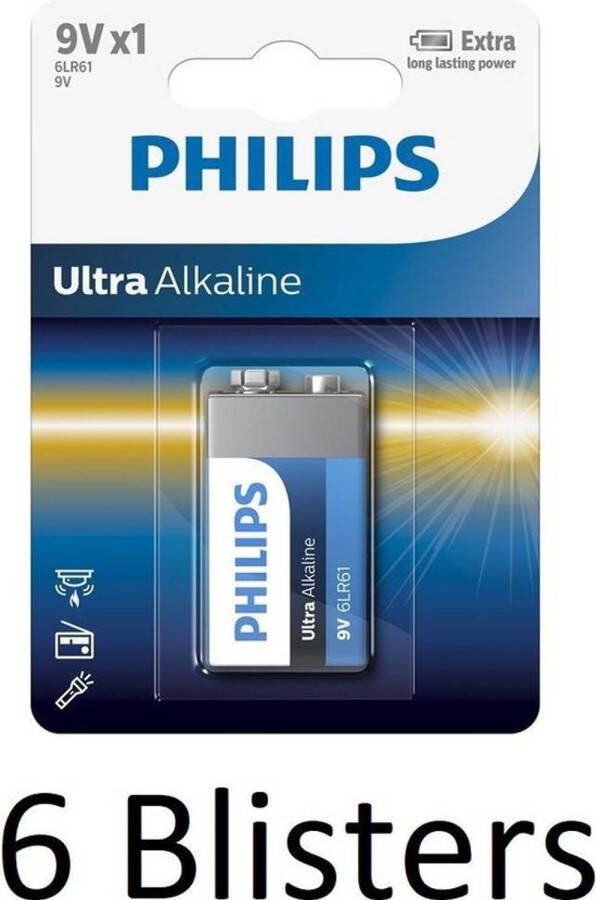 Philips 6 Stuks (6 Blisters a 1 st) Ultra Alkaline 9v