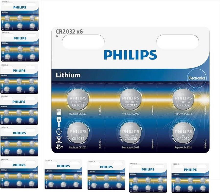 Philips 60 Stuks (10 blisters a 6st) 6-Pack CR2032 3v lithium knoopcelbatterij