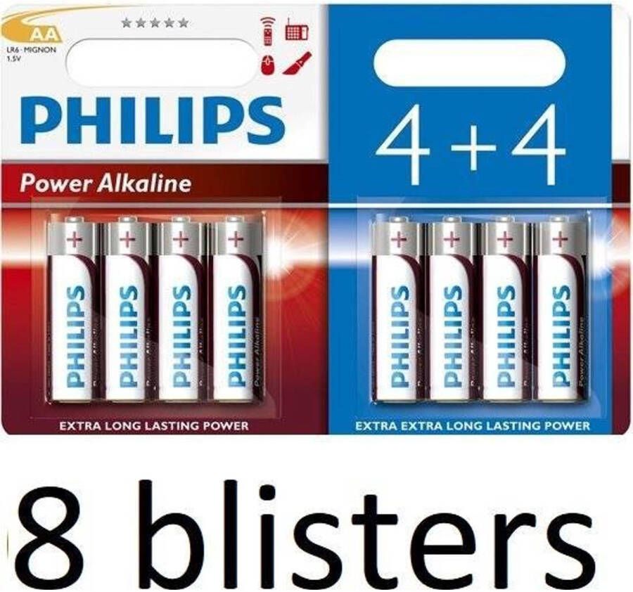 Philips 64 Stuks (8 Blisters a 8 st) Power Alkaline Batterij LR6P8BP 10