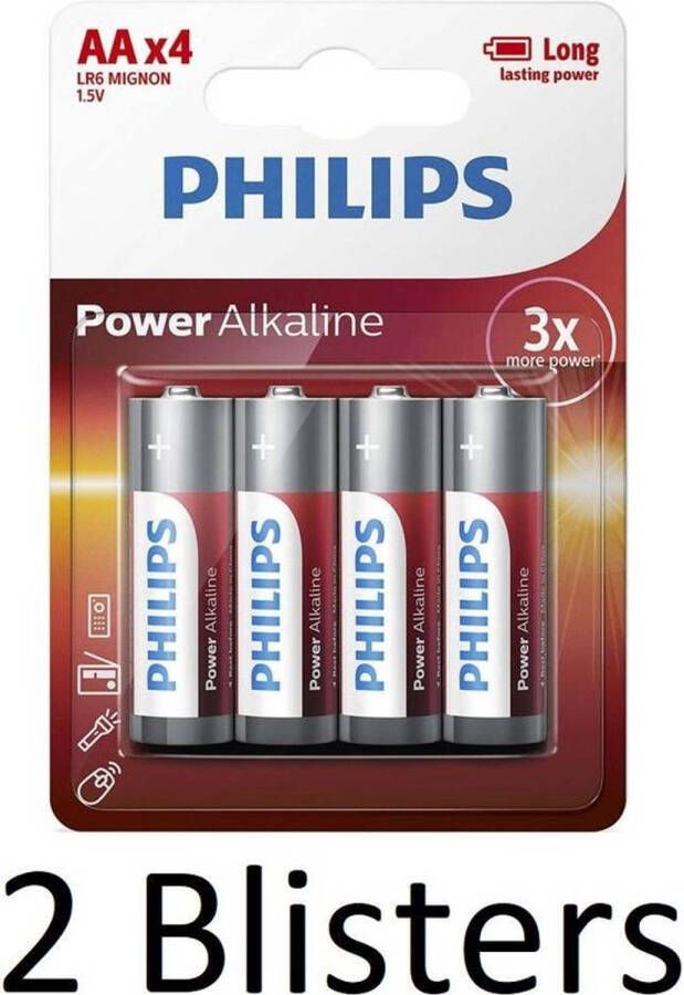 Philips 8 Stuks (2 Blisters a 4 st) Power Alkaline AA Batterijen