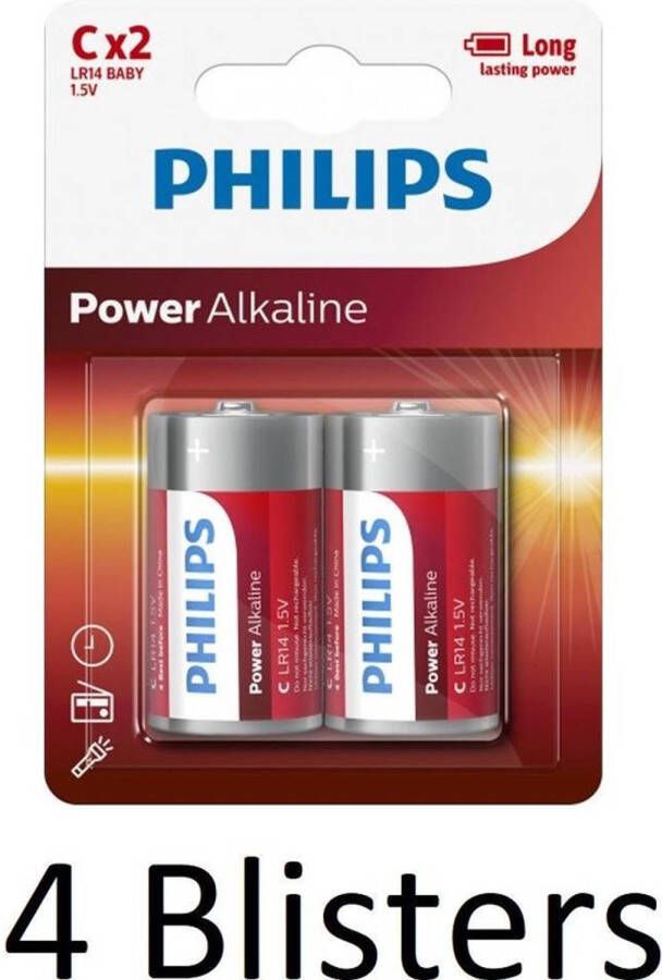 Philips 8 Stuks (4 blister a 2st) Power C LR14 alkalinebatterij