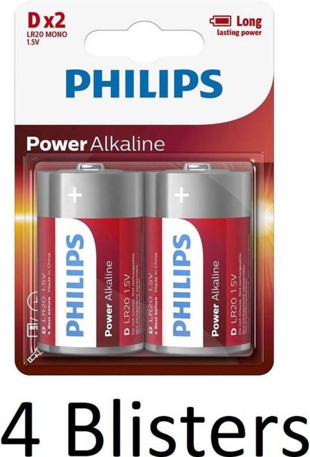 Philips 8 Stuks (4 Blisters a 2 st) Power Alkaline D Batterijen