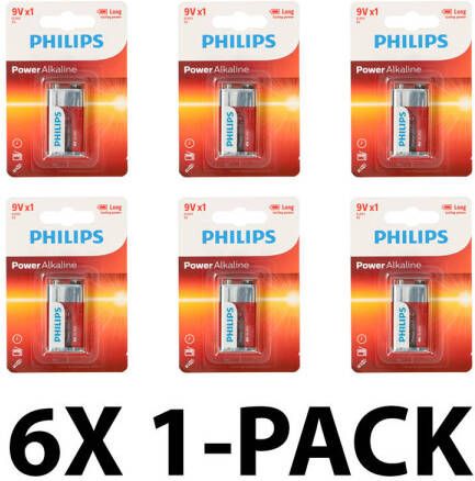 Philips 9V batterijen Alkaline 550 mAh Voordeelverpakking 6 stuks