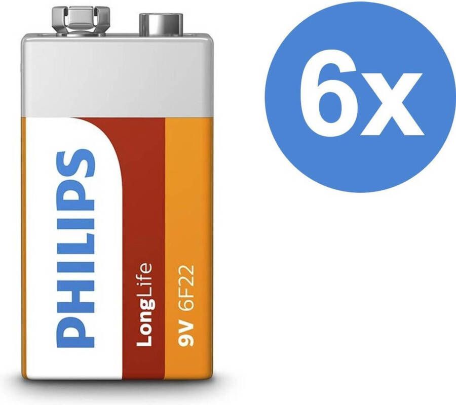 Philips 9V Batterijen Zink Voordeelverpakking 6 stuks