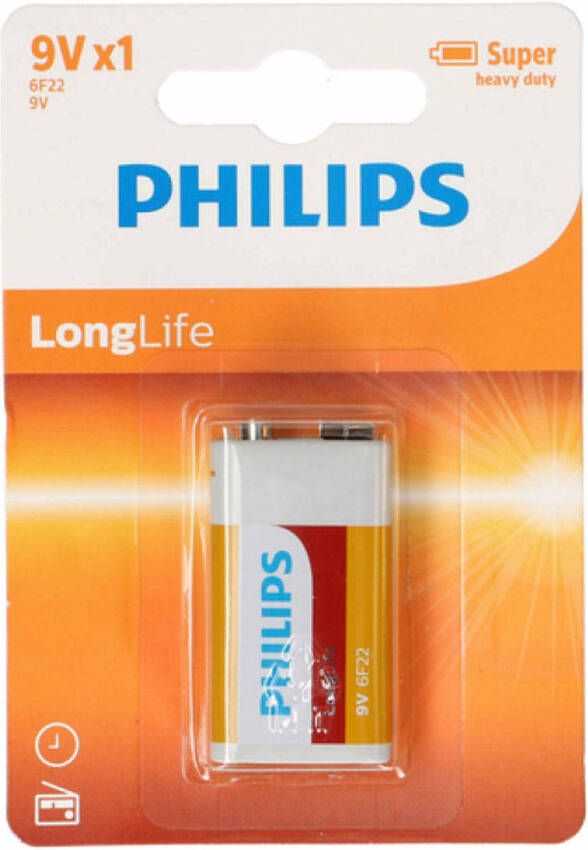 Philips 9V Long life batterij 1x alkaline 9 Volt blokbatterijen batterij 9v blok