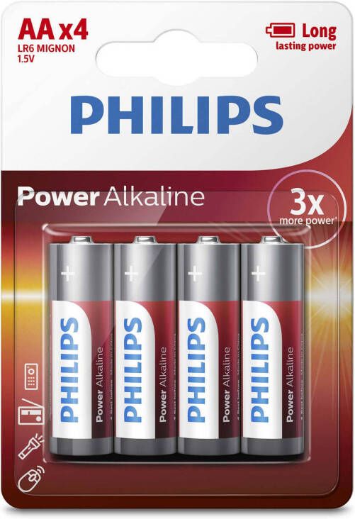 Philips AA-Batterijen 4 Stuks Alkaline Batterijen LR6 Houdbaar tot 10 Jaar