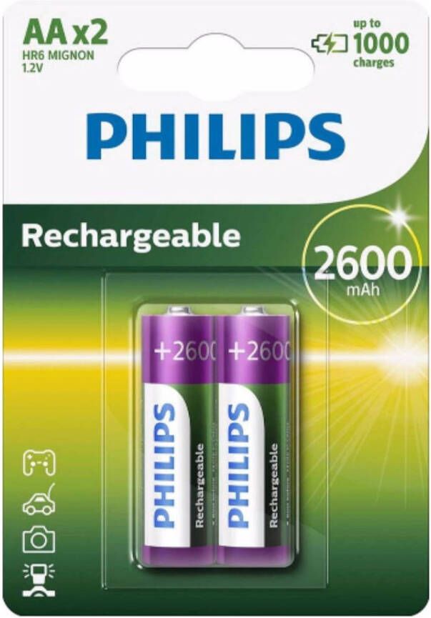 Philips AA Batterijen Oplaadbaar 2600mAh 2 Stuks