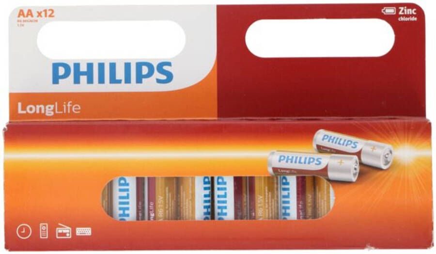 Philips AA-Batterijen R6L12W 12 Stuks Batterij Pack Zinkchloride Technologie 3 Jaar Houdbaarheid