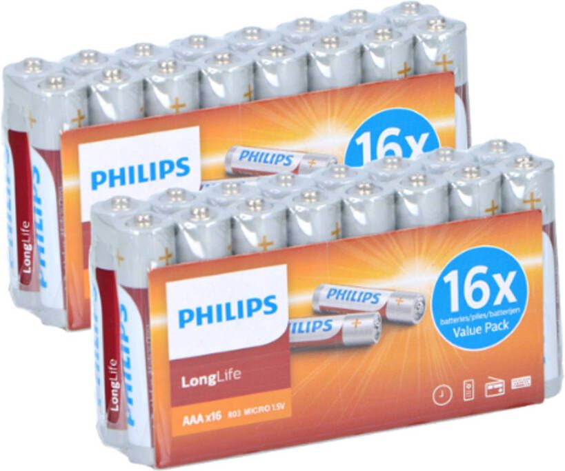 Philips AAA Batterijen R03 1 5V Voordeelverpakking 32 stuks