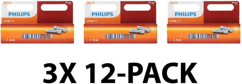 Philips AAA Batterijen R03 1 5V Voordeelverpakking 36 stuks