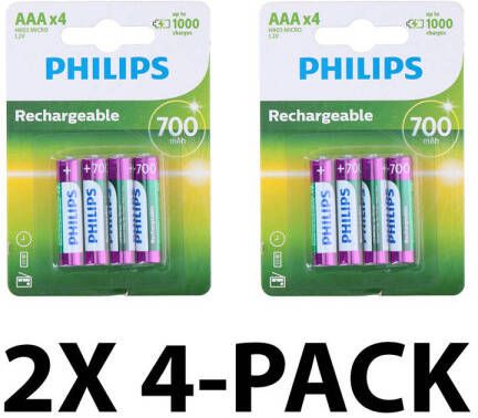 Philips AAA oplaadbare batterijen 700 mAh NiMH-technologie Voordeelverpakking 8 stuks