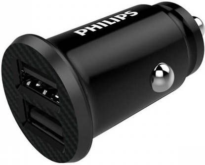 Philips Autolader DLP2510 03 2-USB-A Poorten Sigarettenaansteker Compatibel met iPhone Zwart