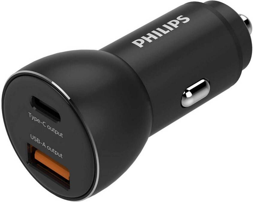 Philips Autolader DLP2521 00 USB-A en USB-C Output Sigarettenaansteker 36W Snel Laden Zwart