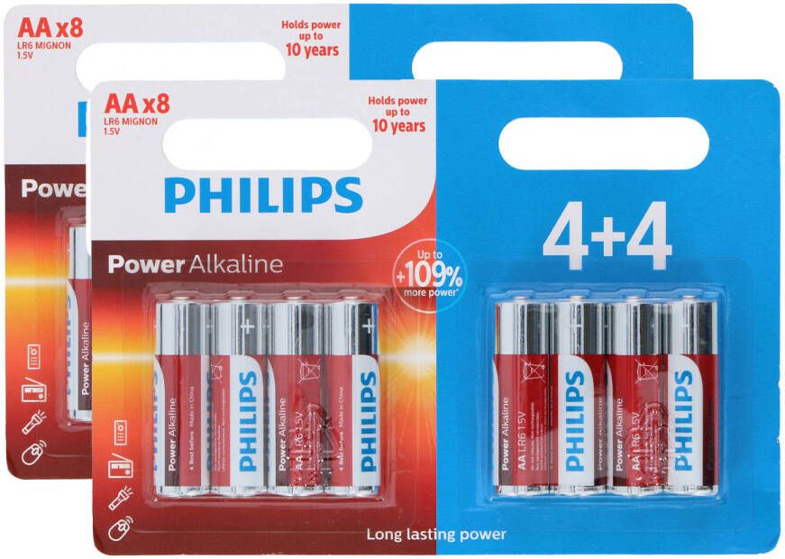 Philips Batterijen 16x stuks AA Penlites Alkaline Penlites AA batterijen