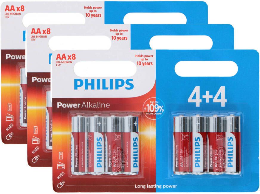 Philips Batterijen 24x stuks AA Penlites Alkaline Penlites AA batterijen