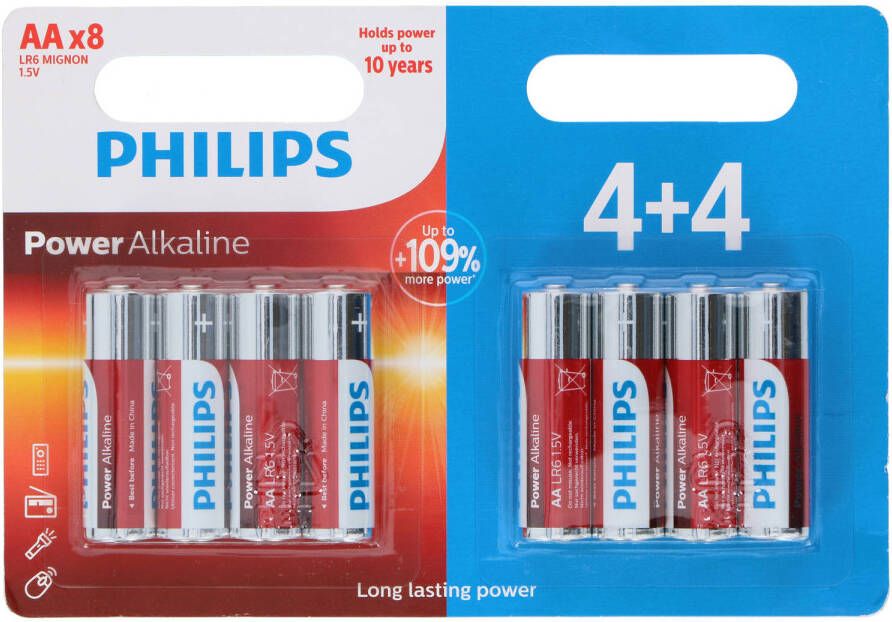 Philips Batterijen 8x stuks AA Penlites Alkaline Penlites AA batterijen