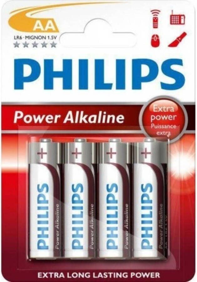 Philips batterijen AA Power Alkaline zilver rood 4 stuks