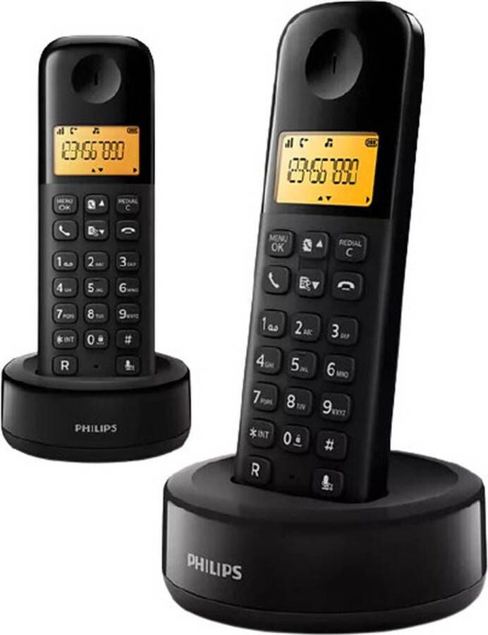 Philips D1602B 01 Huistelefoon DECT Telefoon 2 Handsets Zwart