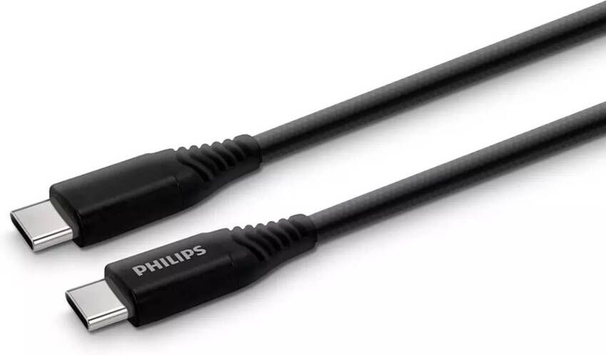 Philips DLC5206C 00 Oplaadkabel USB C naar USB C 2 M lang Geweven USB 3.0 Zwart