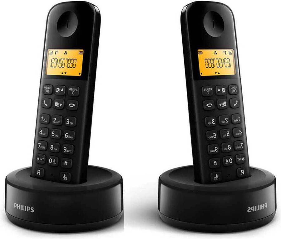 Philips draadloze DECT-telefoon met 2 handset met groot display 4 1 cm en nummerherkenning Zwart