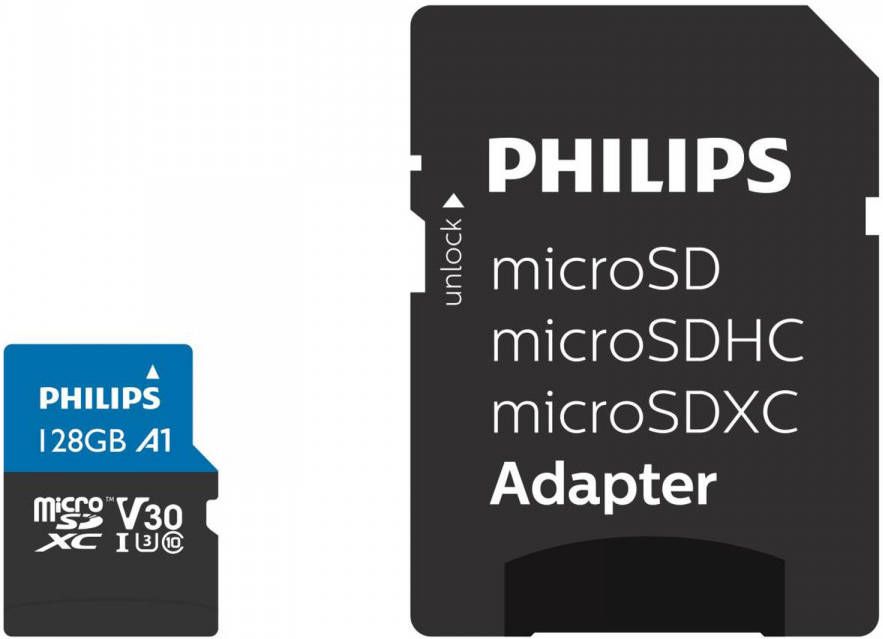 Philips FM12MP65B Micro SDXC kaart 128GB incl. adapter Class 10 UHS-I U3