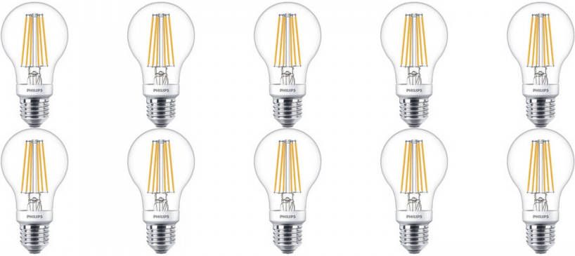 Philips LED Lamp 10 Pack SceneSwitch Filament 827 A60 E27 Fitting Dimbaar 1.6W-7.5W Warm Wit 2200K-2700K