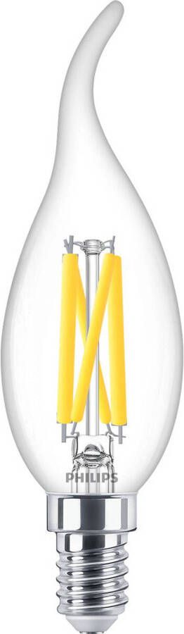 Philips LED Lamp E14 MASTER LED E14 Gebogen-Tip Kaars Filament Helder 3.4W 470lm 922-927 Dim to Warm 2200K-2700K