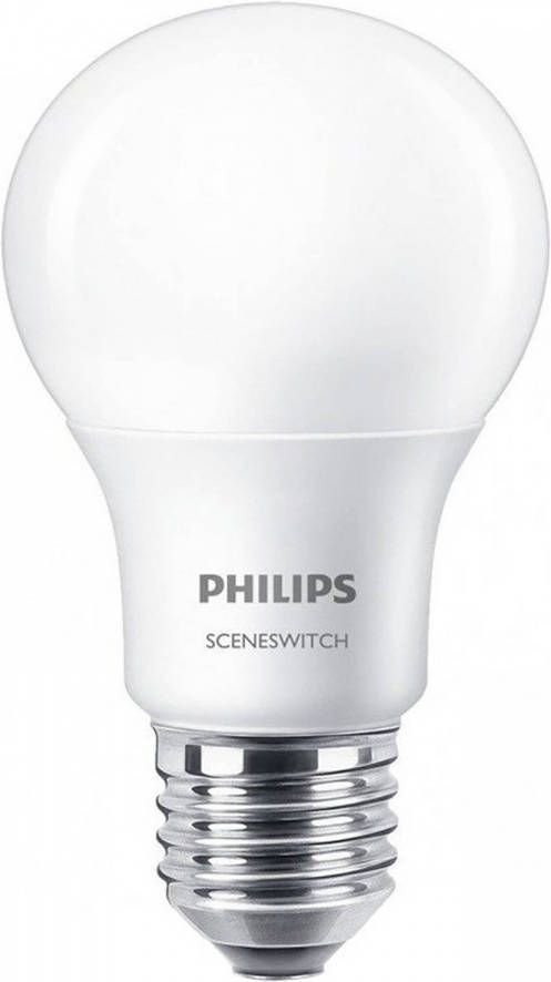 Philips LED Lamp SceneSwitch 827 A60 E27 Fitting Dimbaar 1.6W-7.5W Warm Wit 2200K-2700K Vervangt 16W-60W