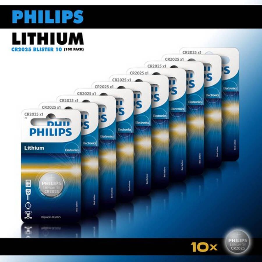 Philips Lithium Knoopcel batterijen CR2025 Knoopcellen 150 mAh CR2025 3V 10 stuks