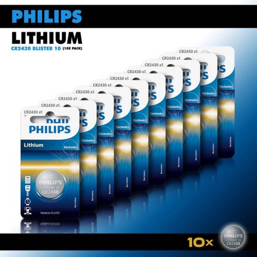 Philips Lithium Knoopcel batterijen CR2430 Knoopcellen 270 mAh CR2430 3V 10 stuks