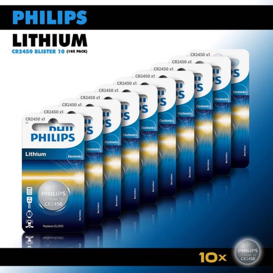 Philips Lithium Knoopcel batterijen CR2450 Knoopcellen 600 mAh CR2450 3V 10 stuks