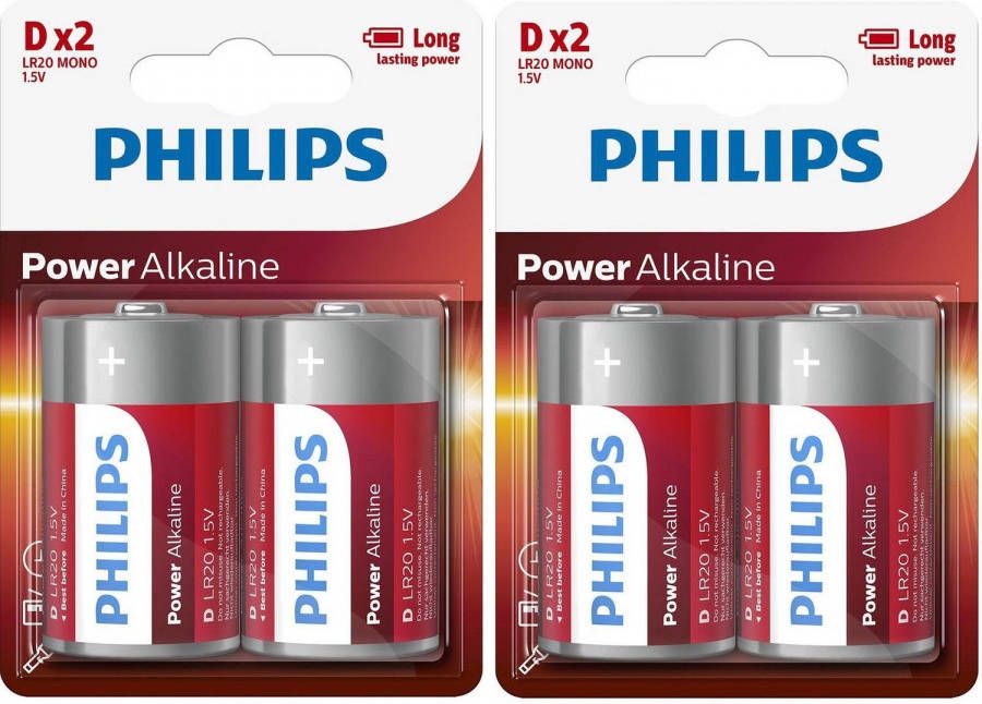 Philips 4x Phillips batterijen R20 D long lasting Batterijen