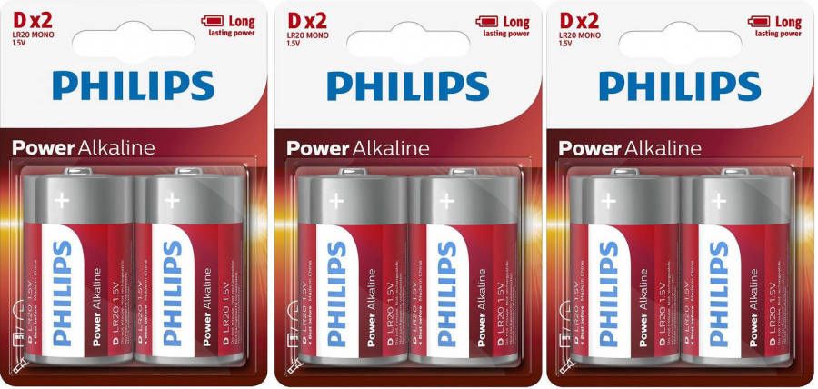 Philips 6x Phillips batterijen R20 D long lasting Batterijen