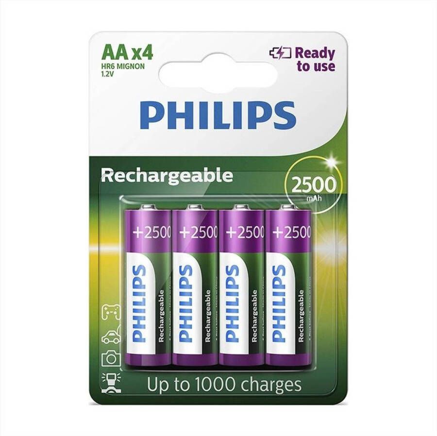 Philips oplaadbare batterijen AA HR6 1 2 Volt 2500 mAh 4 stuks