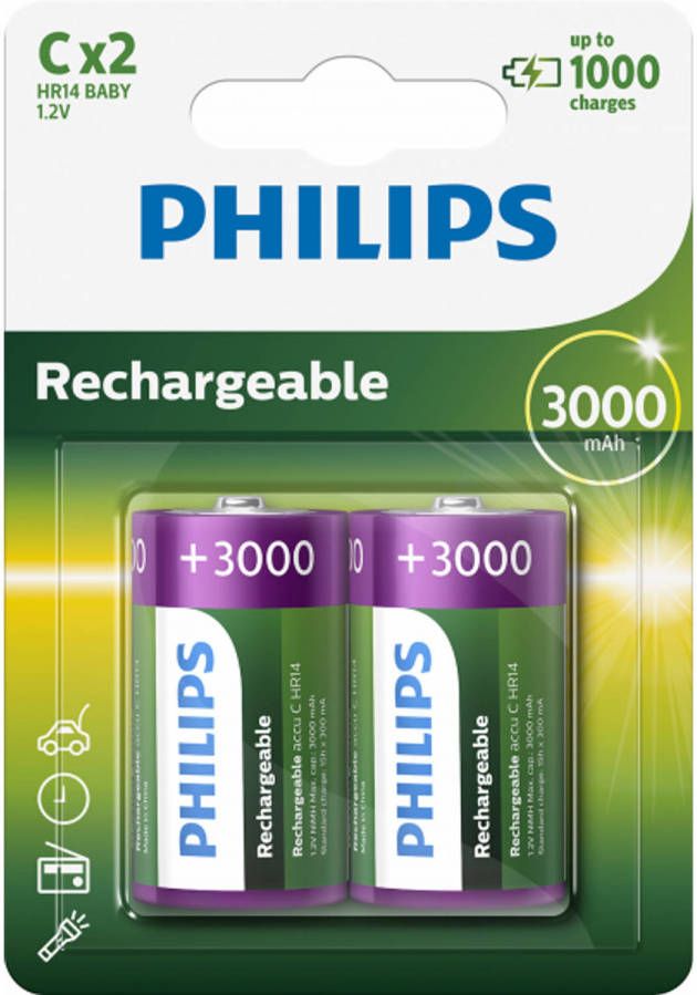 Philips Rechargeable NimH C HR14 3000mah blister 2