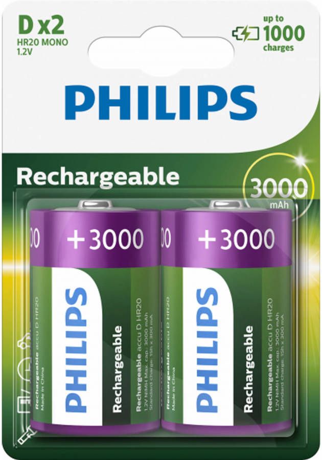 Philips Rechargeable NimH D HR20 3000mah blister 2