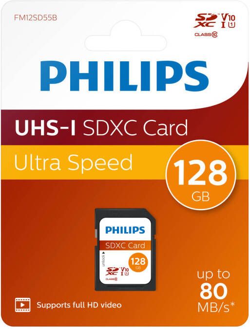 Philips SDXC geheugenkaart 128GB Class 10 UHS-I U1 FM12SD55B