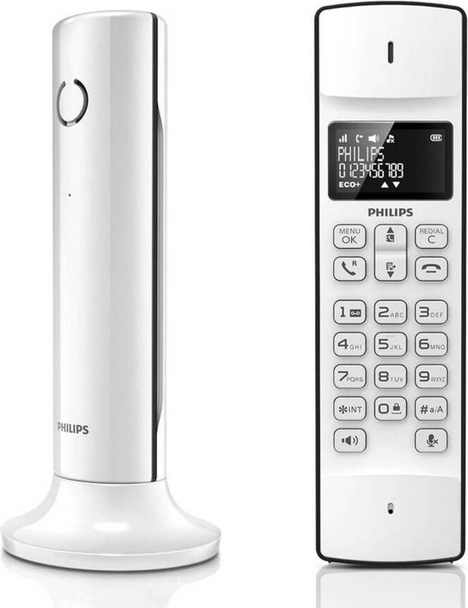 Philips Telefoon Linea M4501W 01 Single DECT Telefoon Huistelefoon 1 Handset 1&apos;6 Display Telefoonboek Wit