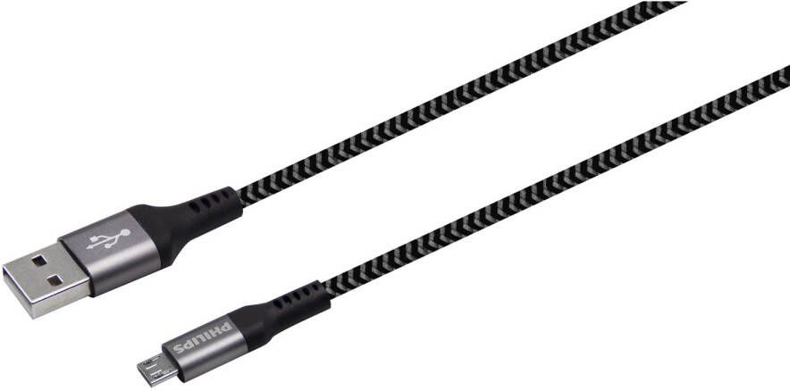Philips USB Kabel 2.0 DLC5204U 00 USB-A Micro USB Lengte: 1 2 Meter Nylon Zwart