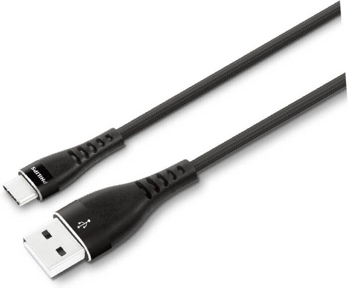 Philips USB Kabel 2.0 DLC5206A 00 USB-A USB-C Lengte: 2 Meter Premium Nylon Zwart