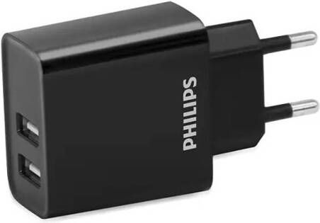 Philips USB-Oplaadblok DLP2610 03 230V 2 USB-A Poorten Compatibel met iPhone en Samsung Zwart