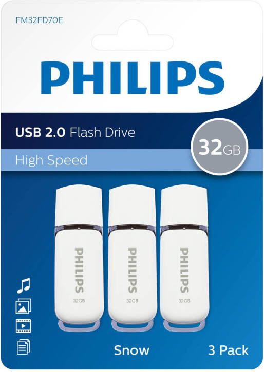 Philips USB stick 2.0 32GB Snow Grijs 3 stuks FM32FD70E