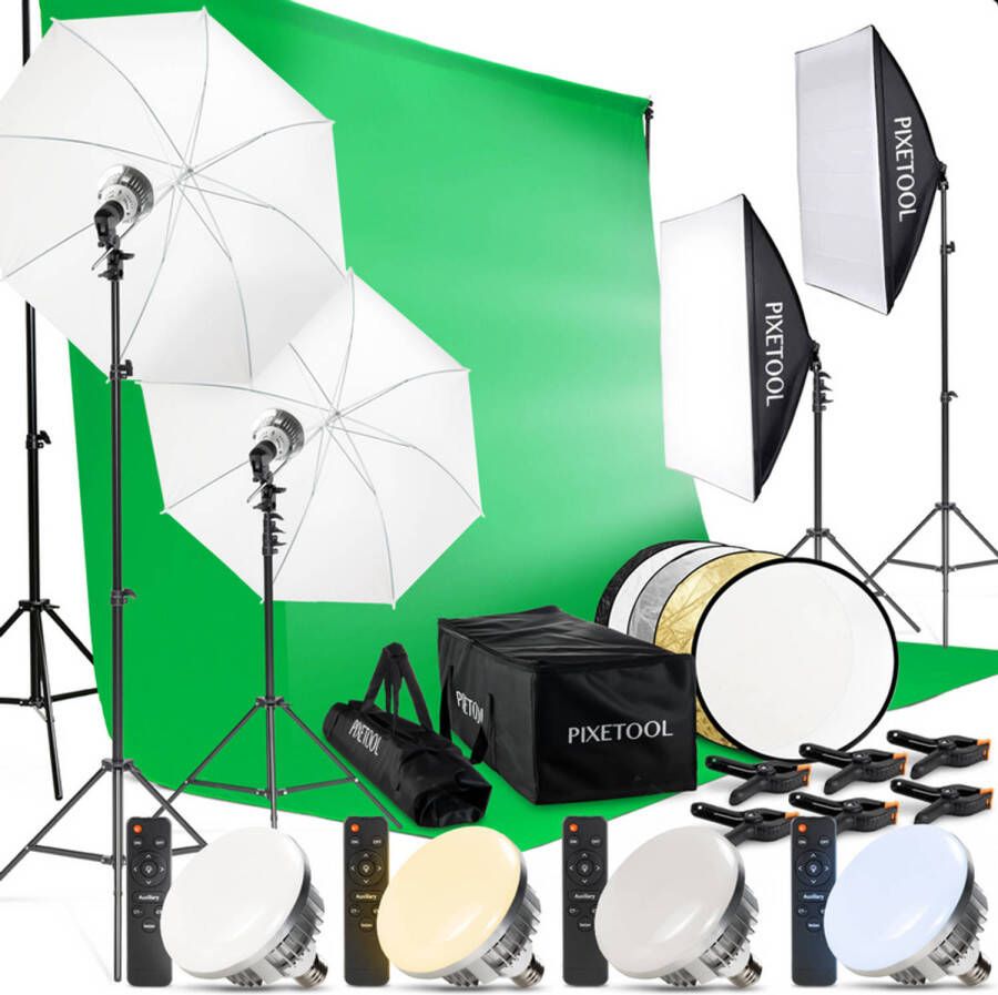 Pixetool Fotostudio Set Green Screen Softbox Steun Statief Foto Studio Greenscreen Set Achtergrondsysteem