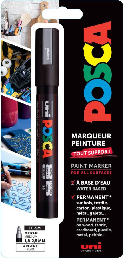 Posca Uni Verfmarker 5M Zilver Blister