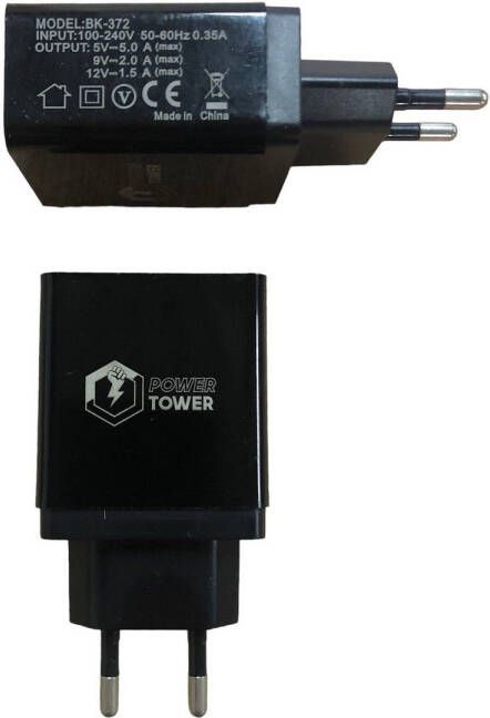 Power Tower USB quick charger 3 usb uitgangen zwart