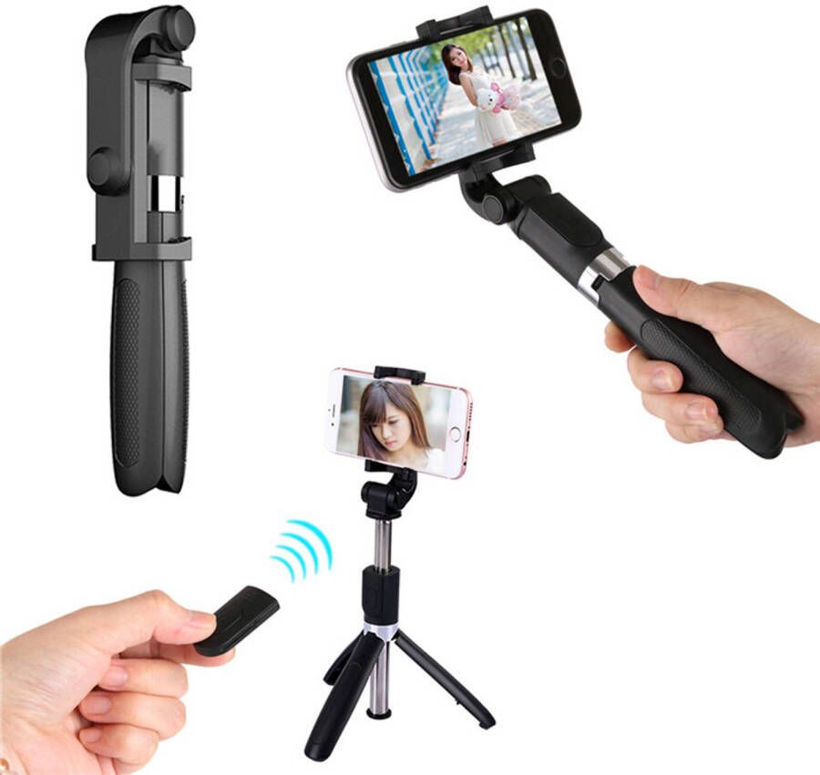 Premium Commerce Selfie Stick Tripod Statief Smartphone Universeel Bluetooth Zwart Incl. Afstandsbediening! (3 in 1)