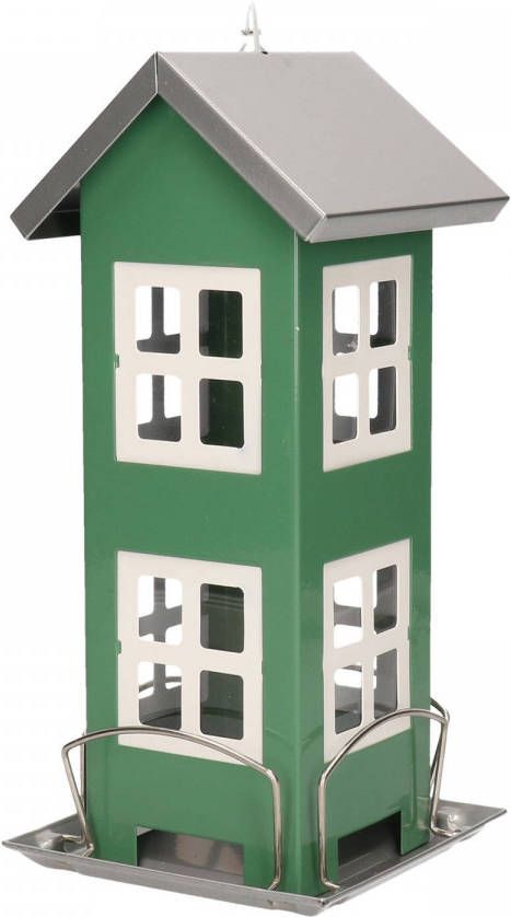 Pro Garden 1x Stuks Vogel Voeder Huisje Voor Vogelzaad Groen Metaal 27 Cm Vogelvoederhuisjes